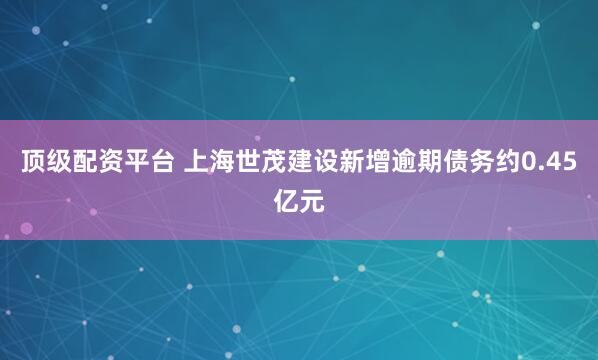 顶级配资平台 上海世茂建设新增逾期债务约0.45亿元