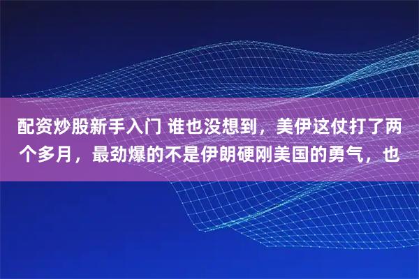 配资炒股新手入门 谁也没想到，美伊这仗打了两个多月，最劲爆的不是伊朗硬刚美国的勇气，也